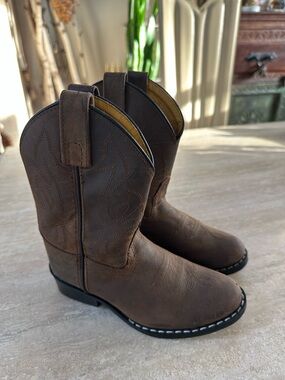 Justin Leather Boots Kids Brown Western Pull-On Cowboy Boots